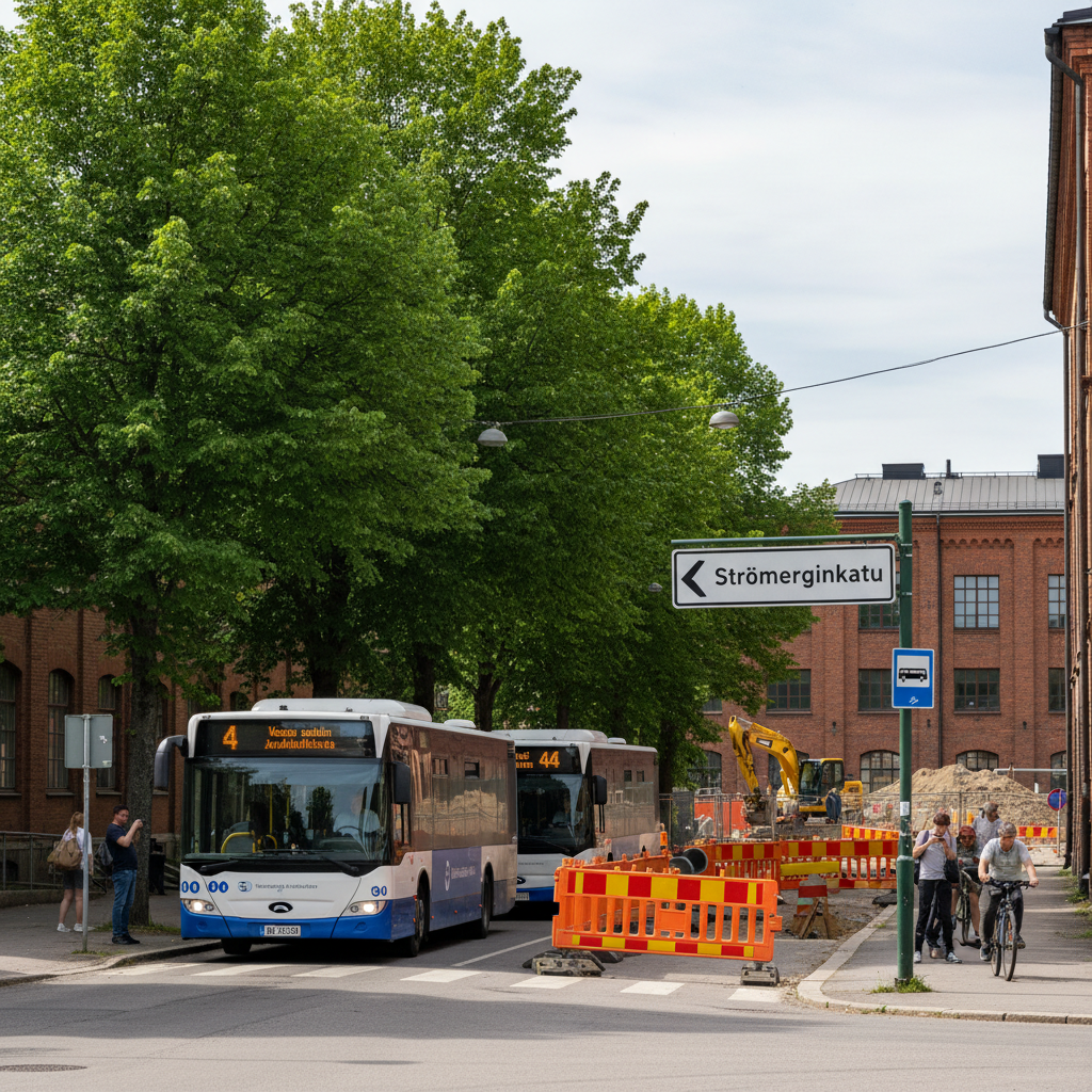 Bussilinjat 4 ja 44 poikkeusreitille Strömberginkadulla heinäkuussa