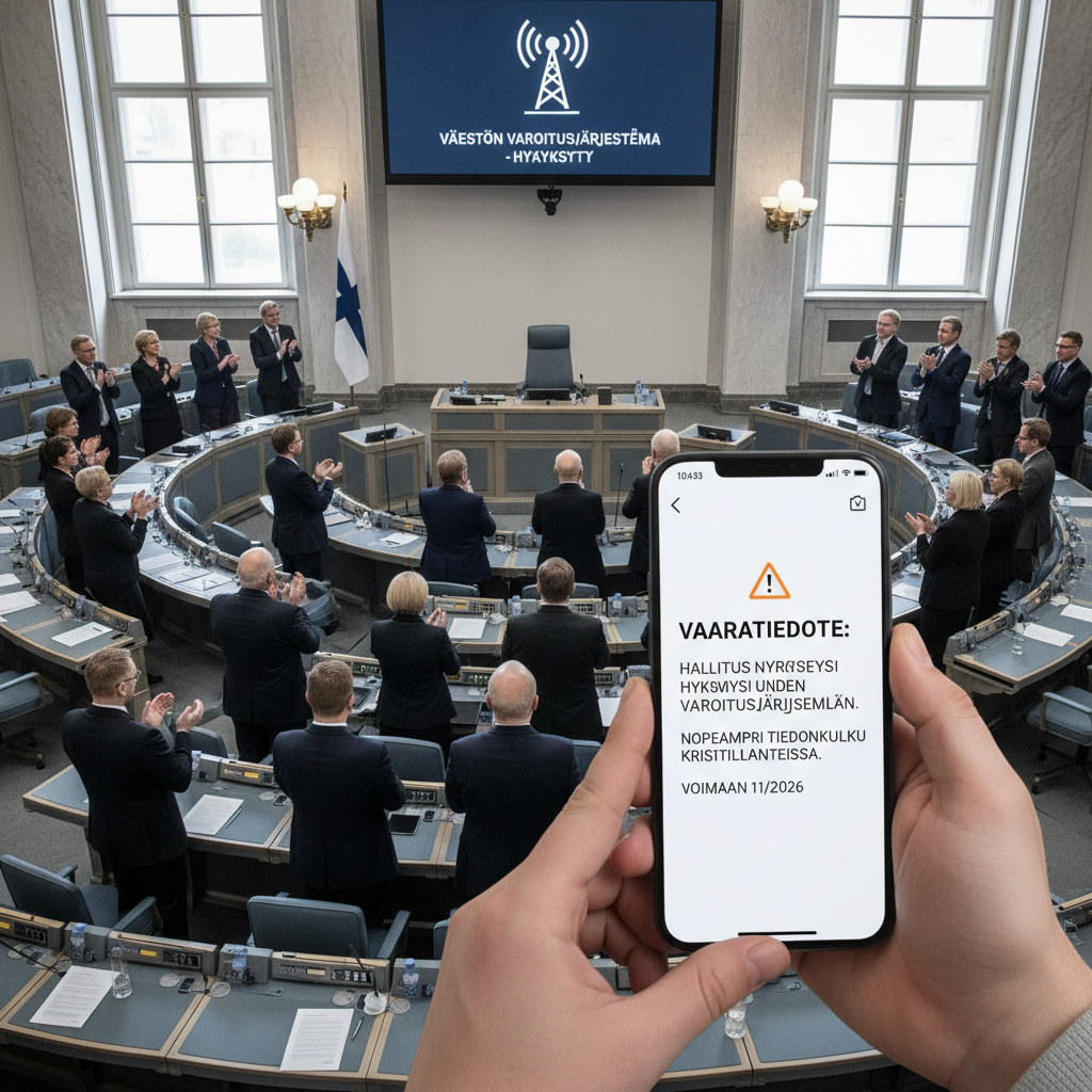 Eduskunta hyväksyi matkapuhelimiin lähetettävät vaaratiedotteet