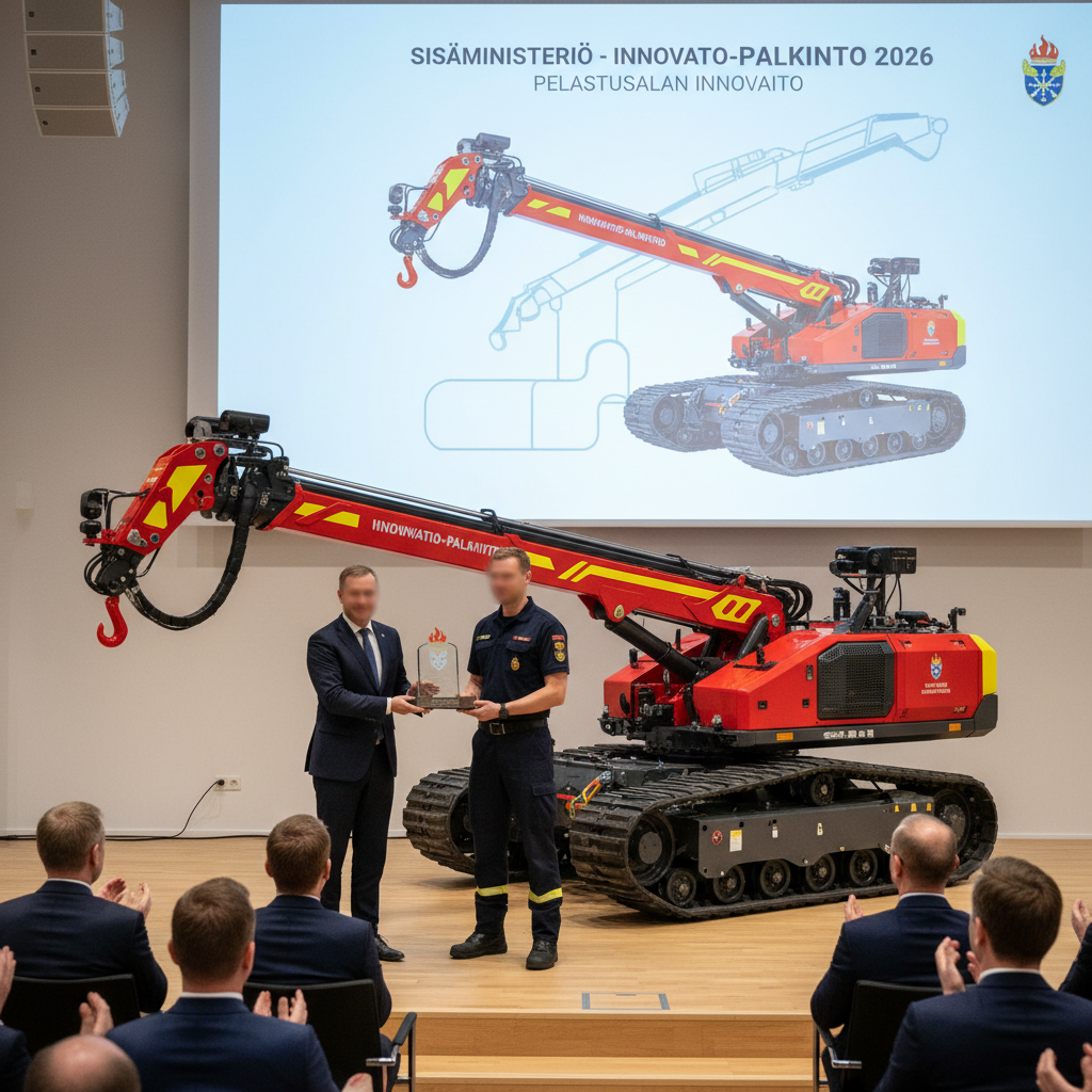 Etäohjattava telanosturi palkittiin pelastusalan innovaatiopalkinnolla