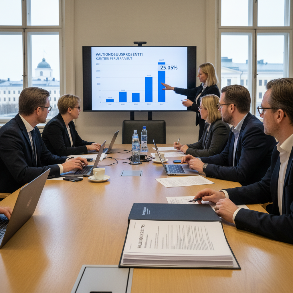 Hallitus ehdottaa kuntien valtionosuusprosentiksi 25,05 prosenttia vuodelle 2027