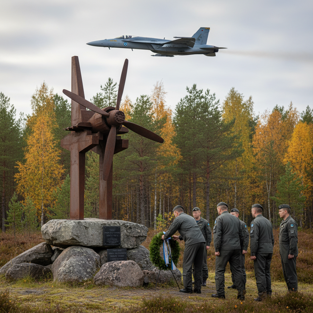 Hornet-hävittäjä suorittaa ylilennon Simossa lokakuussa