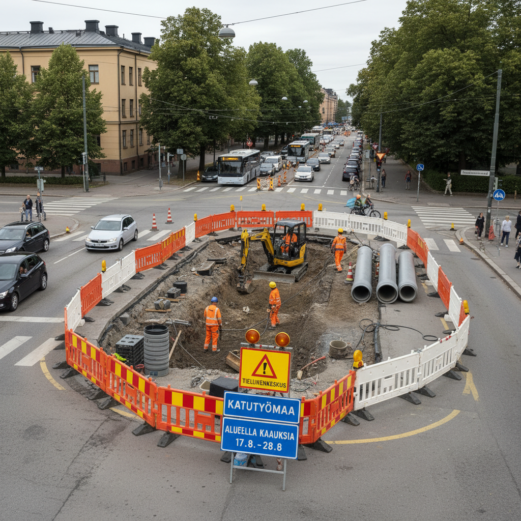 Katutyöt rajoittavat liikennettä Hietalahdenkadun ja Raastuvankadun risteyksessä