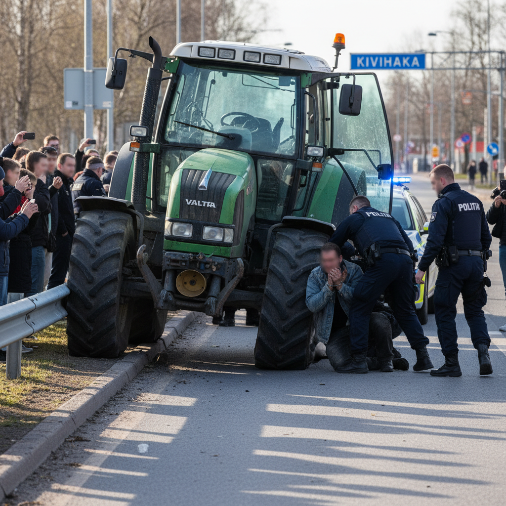 Mies kaahasi varastetulla traktorilla Vaasassa