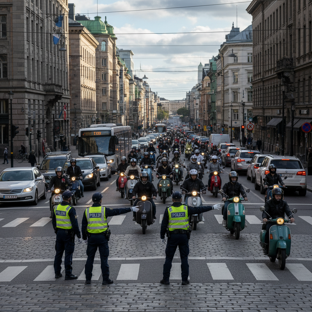 Mopoilijoiden kulkue hidastaa Helsingin liikennettä lauantaina