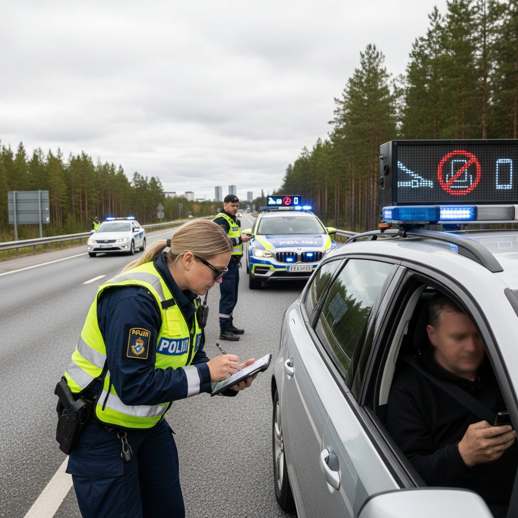 Poliisi tehostaa turvavöiden ja matkapuhelimen käytön valvontaa liikenteessä