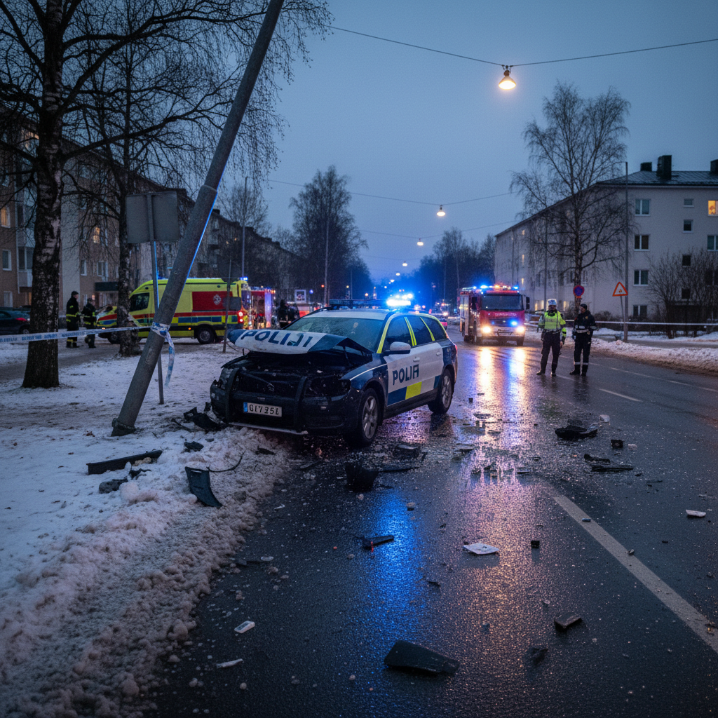 Poliisiajoneuvo joutui liikennevahinkoon Helsingissä