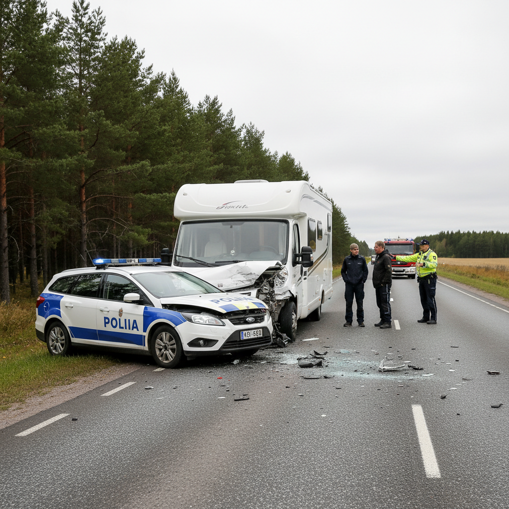 Poliisiauto ja matkailuajoneuvo kolaroivat Eurajoella
