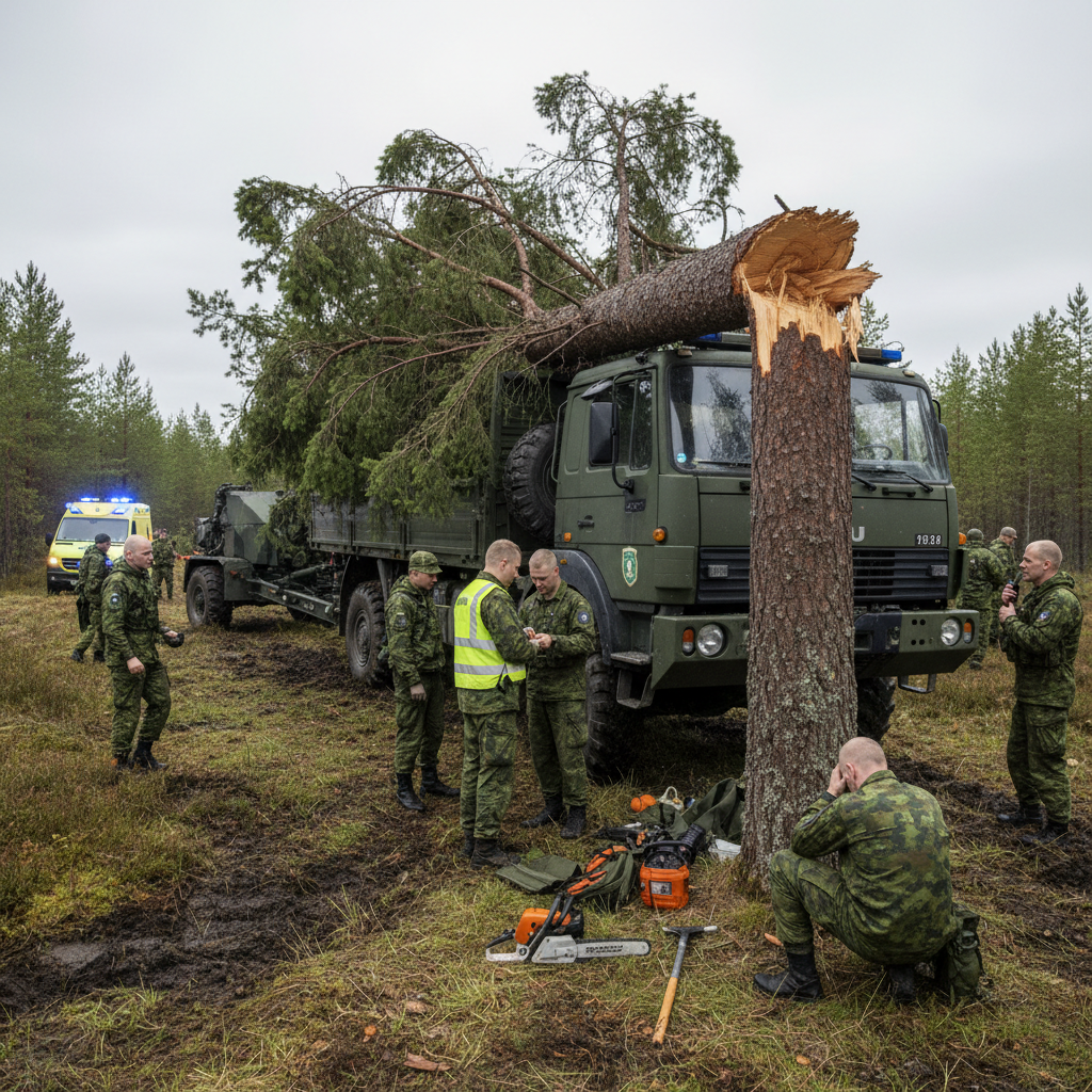Puu kaatui armeijan kuorma-auton päälle Porin prikaatin harjoituksessa