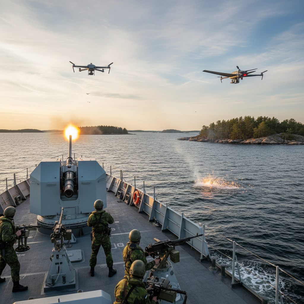 Rannikkolaivasto harjoittelee ilmatorjuntaa Saaristomerellä