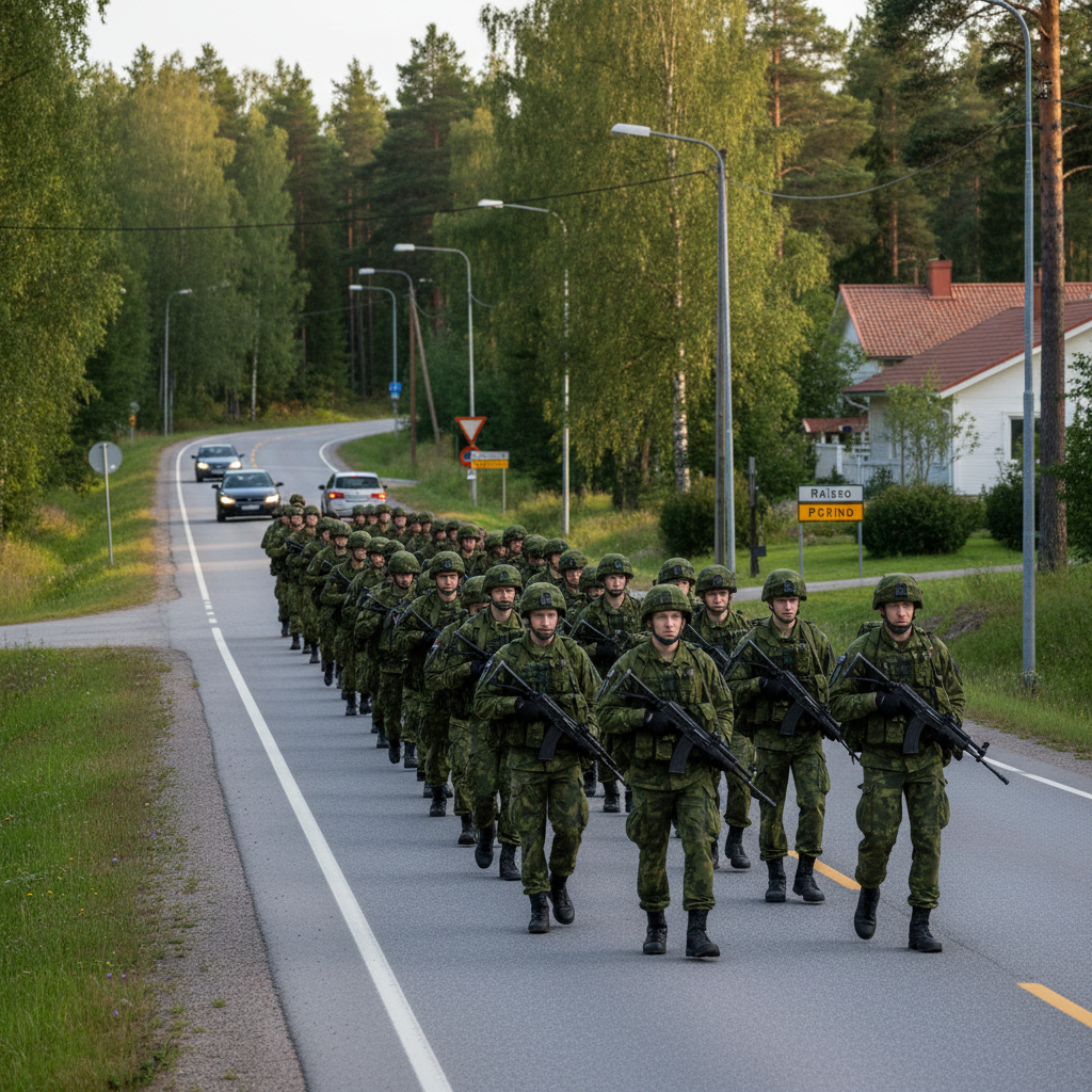 Rannikkolaivaston sotilaspoliisit marssivat Turun ja Raision alueilla