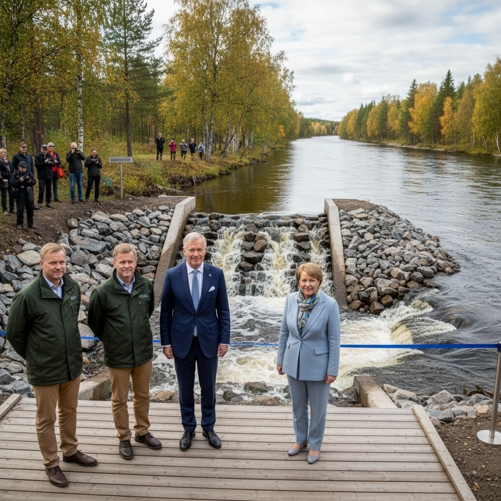 Ruotsin kuningas ja Suomen ministerit avasivat uuden kalatien Tornionjoella