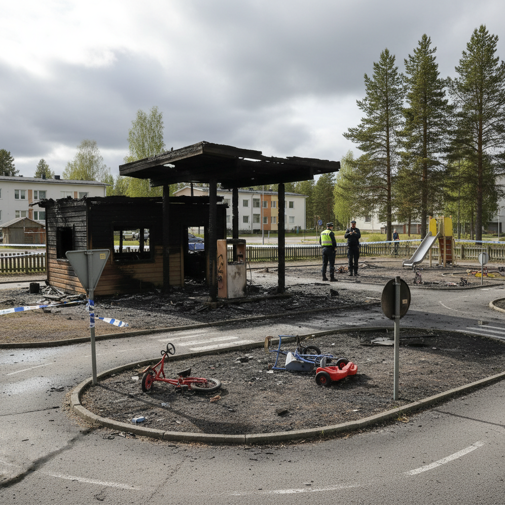 Tahallinen tulipalo aiheutti suuret vahingot Rovaniemen liikennepuistossa