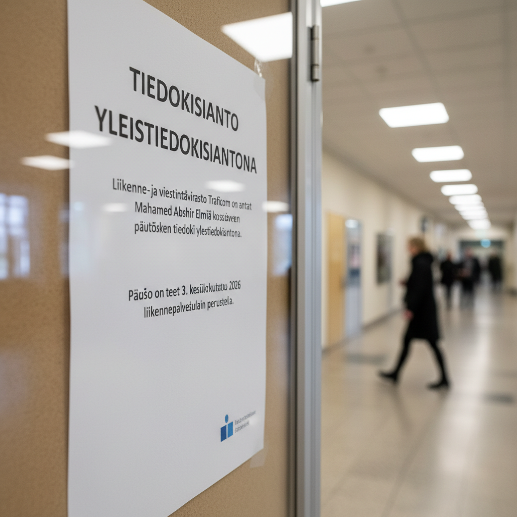 Traficom antoi päätöksen tiedoksi yleistiedoksiantona